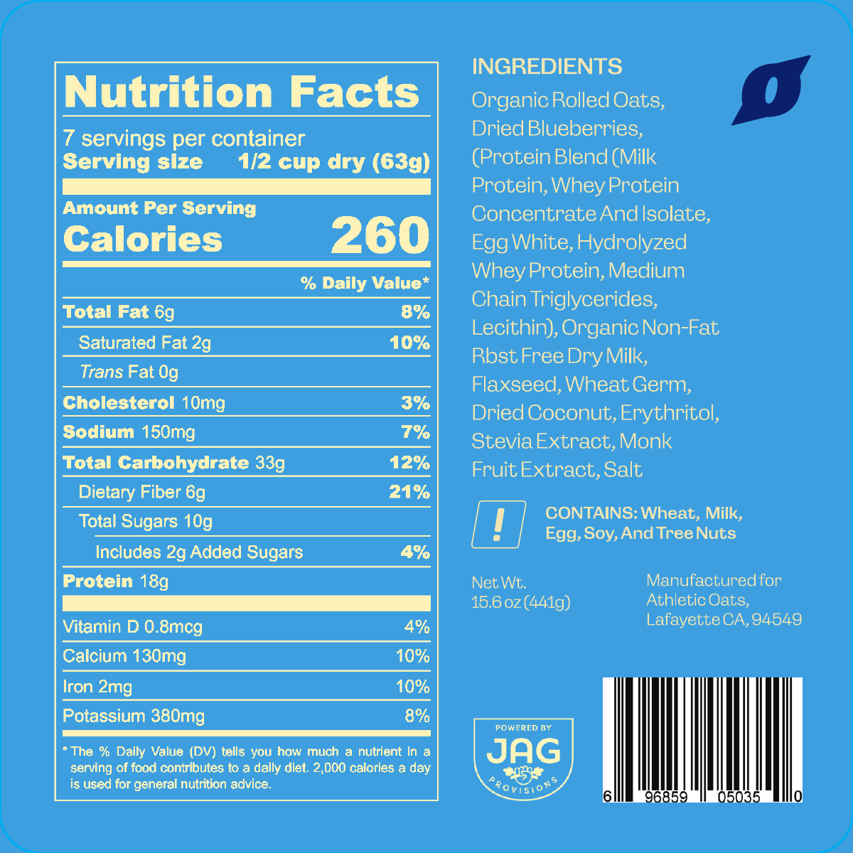 Protein Oatmeal Pouch - Blueberry Coconut, 7 Servings