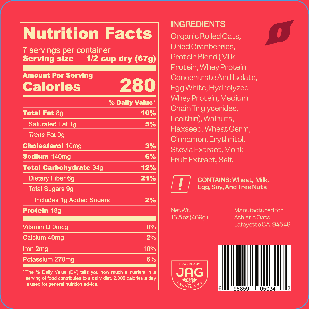 Protein Oatmeal Pouch - Cranberry Walnut, 7 Servings
